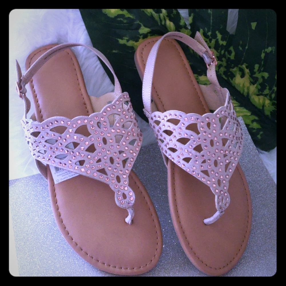 Sandals Rhinestone Nude color lazer cut out